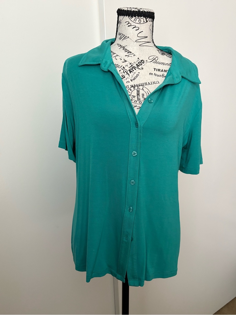 Worthington Teal Button-Down Short Sleeve Blouse